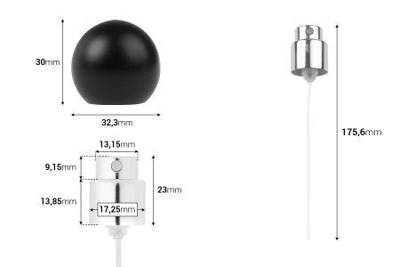 Sprej sa crnim mat okruglim (malim) poklopcem za parfemske bočice sa sigurnosnim Crimp zatvaranjem od 15 mm-dimenzije_slike