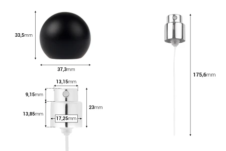 Sprej sa crnim mat okruglim (velikim) poklopcem za parfemske bočice sa sigurnosnim Crimp zatvaranjem od 15 mm-dimenzije_slike