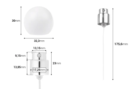 Sprej sa belim mat okruglim (malim) poklopcem za parfemske bočice sa sigurnosnim Crimp zatvaranjem od 15 mm-dimenzije_slike
