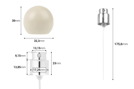 Sprej sa bež mat okruglim (malim) poklopcem za parfemske bočice sa sigurnosnim Crimp zatvaranjem od 15 mm-dimenzije_slike