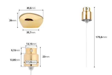 Sprej sa luksuznim zlatnim poklopcem za parfemske bočice sa sigurnosnim Crimp zatvaranjem od 15 mm-dimenzije_slike