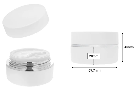 Plastična (PP) kutijica 30mL za kreme u beloj MAT boji sa belim MAT poklopcem, spatulom i plastičnim međupoklopcem-2