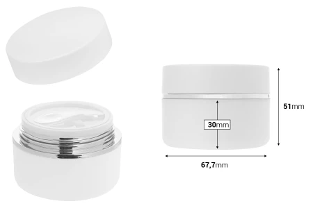 Plastična (PP) kutijica 50mL za kreme u beloj MAT boji sa belim MAT poklopcem, spatulom i plastičnim međupoklopcem-2