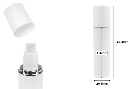 Bela MAT bočica od 100mL sa srebrnom ili zlatnom linijom, sa sprejom i belim MAT zatvaračem-dimenzije_slike