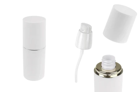 Bela MAT bočica od 30mL sa srebrnom ili zlatnom linijom, sa pumpicom za kreme i belim MAT zatvaračem-slika_proizvoda