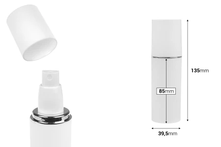 Bela MAT bočica od 50mL sa srebrnom ili zlatnom linijom, sa sprejom i belim MAT zatvaračem-dimenzije_slike