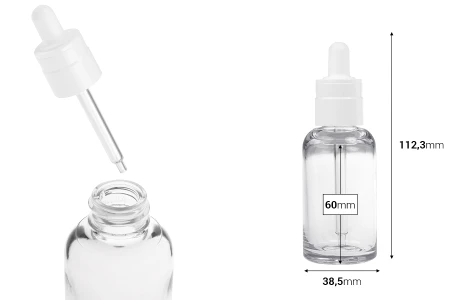 Providna plastična (PETG) bočica cilindričnog oblika od 50 mL sa belom pipetom-dimenzije_slike