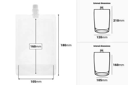 Providna DoyPack kesica za tečnost od 380ml sa belim plastičnim zatvaračem – 50 kom-dimenzije_slike