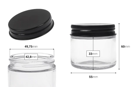 Providna staklena teglica od 60 mL sa crnim aluminijumskim zatvaračem i unutrašnjom zaptivkom-2