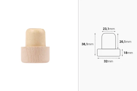 Sintetički silikonski čep PP23 sa protokom i drvenom odvojivom glavom 32x18-dimenzije_slike