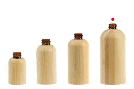 Staklena bočica za etarska ulja 100 mL sa PP18 grlom i presvlakom od bambusa-grupa_slika