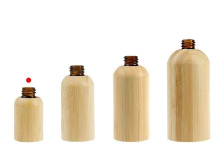 Staklena bočica za etarska ulja 10 mL sa PP18 grlom i presvlakom od bambusa-grupa_slika