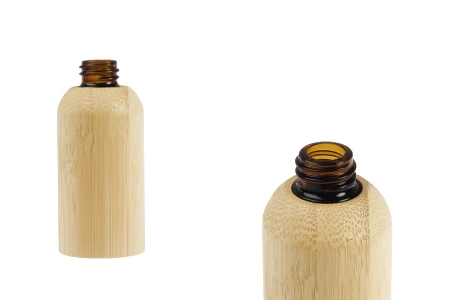 Staklena bočica za etarska ulja 30 mL sa PP18 grlom i presvlakom od bambusa-slika_proizvoda