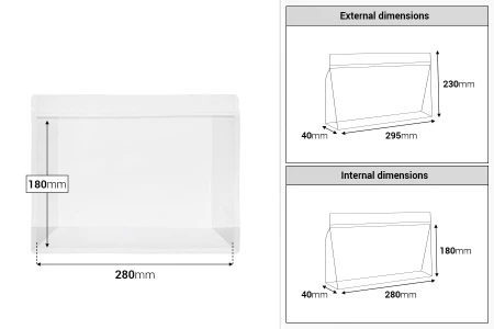 DoyPack kesice 295x40x230mm poluprovidne sa zip zatvaranjem i mogućnošću termo zatvaranja – 50 kom-dimenzije_slike