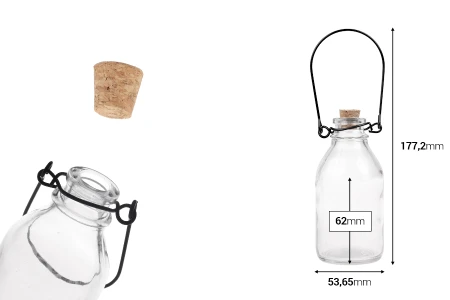Staklena flašica sa metalnom drškom i pampurom 100mL-dimenzije_slike