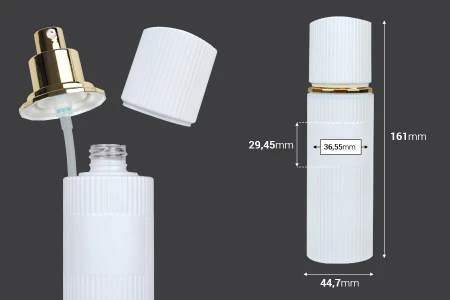 Staklena bočica 100 ml luksuzna bela mat sa poklopcem i zlatnom pumpicom za kremu-2