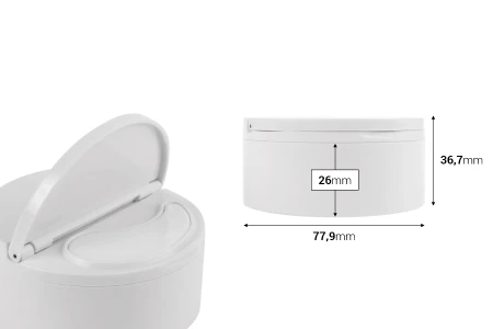 Plastična PP teglica od 50mL u beloj boji sa zatvaračem i spatulom-dimenzije_slike