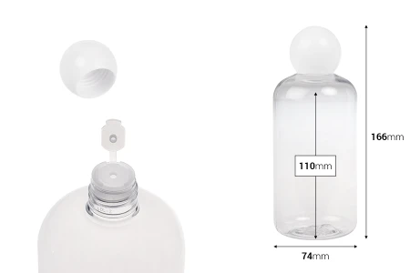 Plastična (PET) providna flašica 500 mL sa belim okruglim zatvaračem i čepom-dimenzije_slike