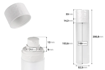 Dopunjiva bočica od 100 mL sa pumpicom za kreme i staklenim peskiranim spoljnim kućištem-dimenzije_slike
