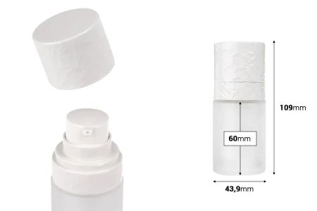 Airless dopunjiva bočica od 15 mL, sa pumpicom za kremu i peskiranim spoljnim staklenim kućištem-dimenzije_slike