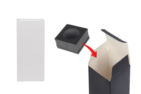 Crna mat papirna kutija za pakovanje 55x55x125 mm sa unutrašnjim držačem od pene za bočice esencijalnog ulja 50mL - 20 kom-slika_proizvoda