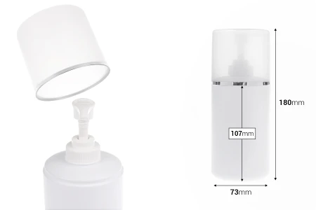 Plastična (HDPE) bela boca od 400 mL sa pumpicom za kremu i providnim poklopcem sa srebrnom linijom-dimenzije_slike