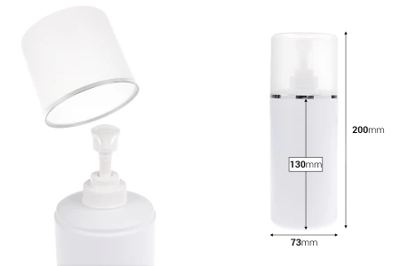 Plastična (HDPE) bela boca od 500 mL sa pumpicom za kremu i providnim poklopcem sa srebrnom linijom-dimenzije_slike