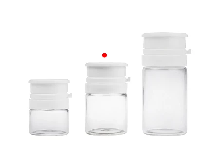 Staklena bočica od 10mL u providnoj ili karamel boji, sa belim sigurnosnim poklopcem (PP24) za lekove i homeopatske proizvode-grupa_slika