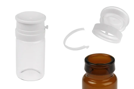 Staklena bočica od 15mL u providnoj ili karamel boji, sa belim sigurnosnim poklopcem (PP24) za lekove i homeopatske proizvode-slika_proizvoda