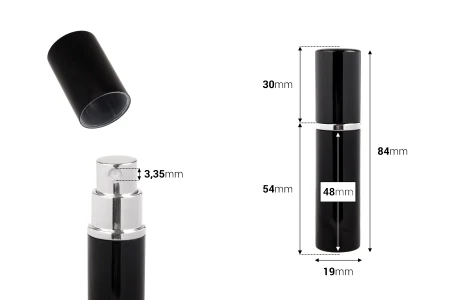 Staklena flašica 5mL sa sprejom za parfem, u aluminijumskoj tubici - 5 kom-dimenzije_slike