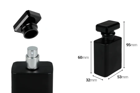 Βočica za parfeme staklena 50mL crna sa sprejom i poklopcem-dimenzije_slike