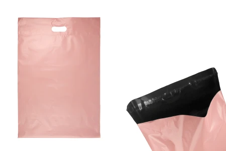 Kurirske vodootporne PE transportne kese 400x500 mm roze boje, sa samolepljivim zatvaranjem i ručkom - 100 kom-1