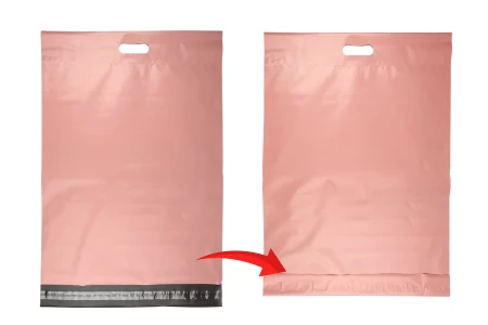 Kurirske vodootporne PE transportne kese 450x550 mm roze boje, sa samolepljivim zatvaranjem i ručkom - 100 kom-5