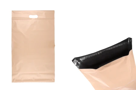 Kurirske vodootporne PE transportne kese 350x450 mm bež boje, sa samolepljivim zatvaranjem i ručkom - 100 kom-1