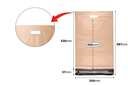 Kurirske vodootporne PE transportne kese 350x450 mm bež boje, sa samolepljivim zatvaranjem i ručkom - 100 kom-2