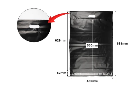 Kurirske vodootporne PE transportne kese 450x550 mm crne boje, sa samolepljivim zatvaranjem i ručkom - 100 kom-2