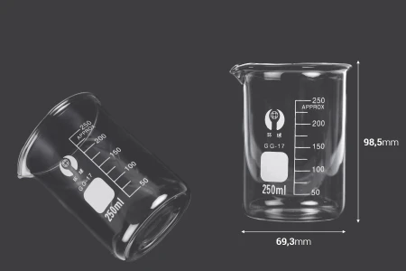 Staklena cilindrična čaša 250 mL-dimenzije_slike