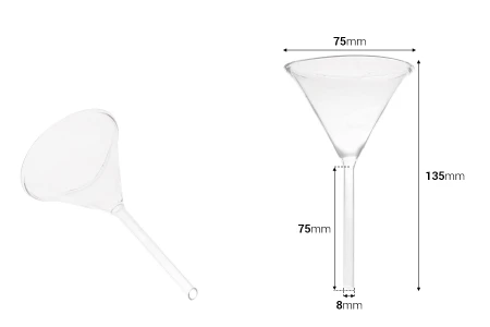 Stakleni levak prečnika 75 mm (vrh 8 mm)-dimenzije_slike