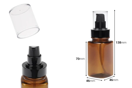 Četvrtasta plastična karamel bočica 120 mL sa crnom pumpicom za kreme i providnim poklopcem-dimenzije_slike