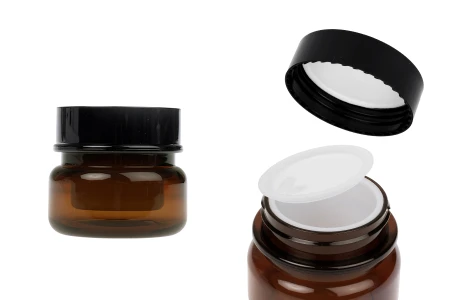 Plastična karamel teglica 30 mL sa duplim dnom, plastičnim međupoklopcem i zatvaračem-slika_proizvoda