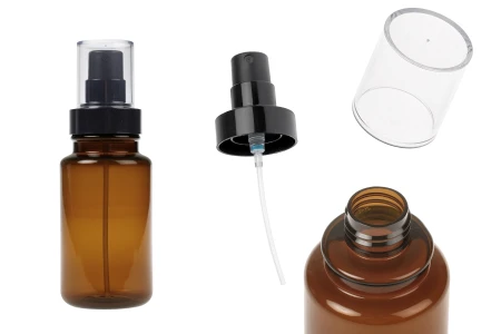 Cilindrična plastična karamel bočica 160 mL sa crnim sprejom i providnim poklopcem-slika_proizvoda