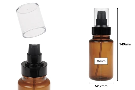 Cilindrična plastična karamel bočica 160 mL sa crnom pumpicom za kreme i providnim poklopcem-dimenzije_slike
