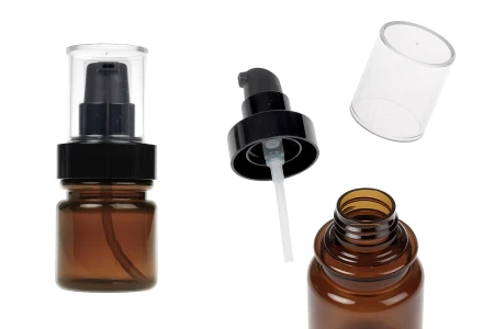 Cilindrična plastična karamel bočica 40 mL sa crnom pumpicom za kreme i providnim poklopcem-slika_proizvoda