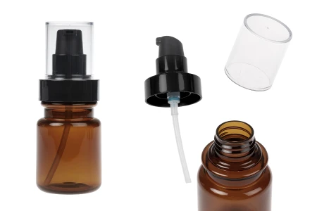 Cilindrična plastična karamel bočica 60 mL sa crnom pumpicom za kreme i providnim poklopcem-slika_proizvoda