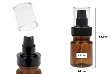 Cilindrična plastična karamel bočica 60 mL sa crnom pumpicom za kreme i providnim poklopcem-dimenzije_slike
