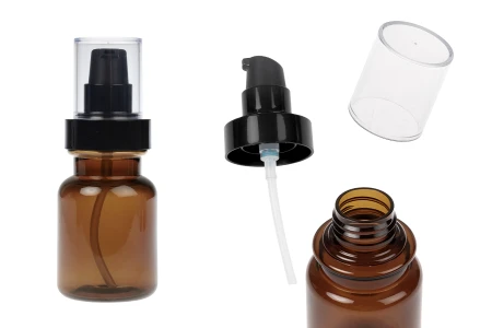 Cilindrična plastična karamel bočica 80 mL sa crnom pumpicom za kreme i providnim poklopcem-slika_proizvoda