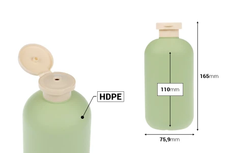 Plastična (HDPE) boca od 500 mL sa flip-top poklopcem za šampon, gel za tuširanje i losion-dimenzije_slike