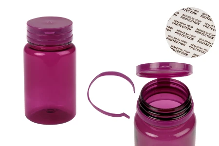 Plastična PET ljubičasta teglica 100 mL sa sigurnosnim poklopcem za tablete i kapsule-1