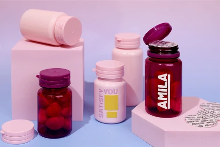 Plastična PET ljubičasta teglica 100 mL sa sigurnosnim poklopcem za tablete i kapsule-3