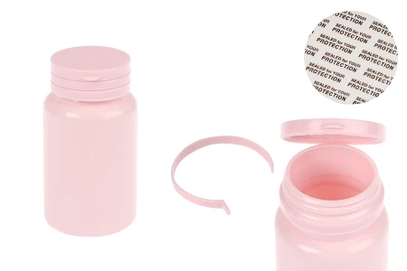 Plastična PET roze kutijica 120 mL sa sigurnosnim zatvaračem i zaptivkom za pilule i kapsule-1